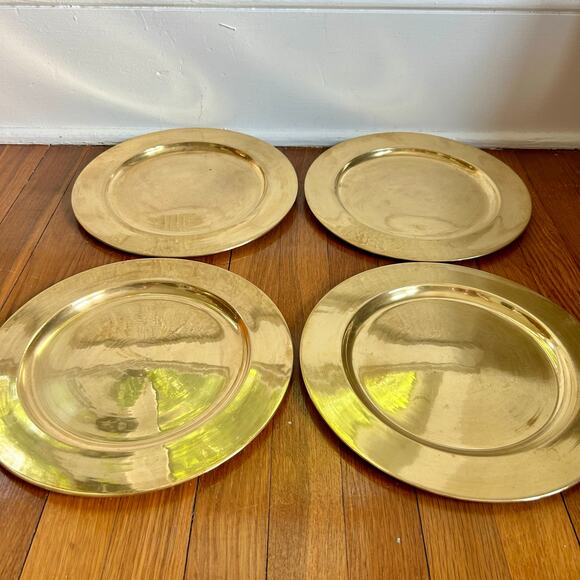 Vintage Set of 4 Solid Brass Charger Plates – 11.75” – Made in India - Picture 1 of 10